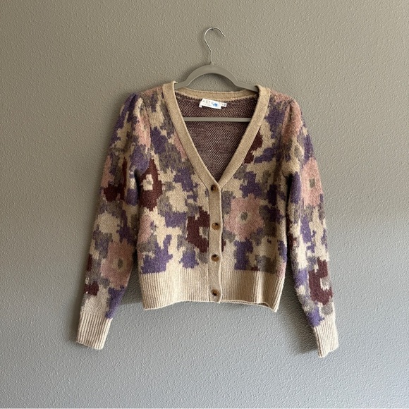 ASTR the Label Tan Pastel Print Cardigan Sweater XS - Picture 1 of 10